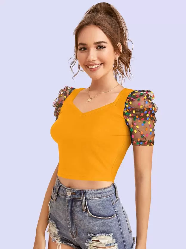 Casual Regular Sleeves Solid Women Yellow, Black Top